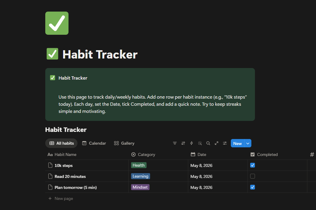 Habit Tracker — Notion Template