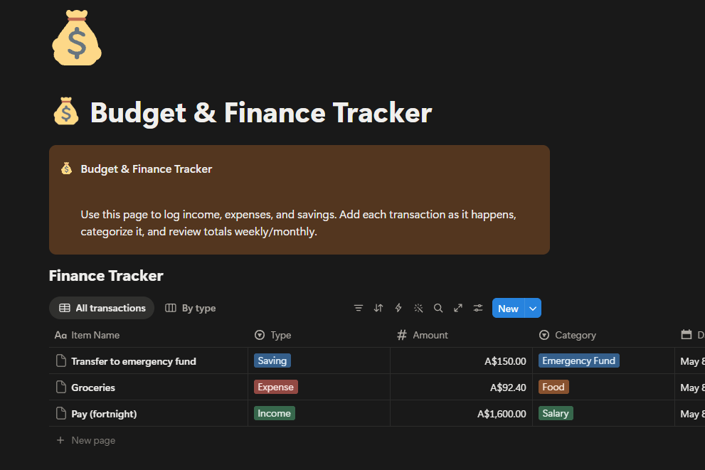 Budget & Finance Tracker — Notion Template